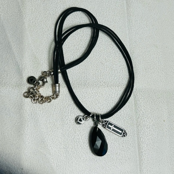 Brighton Jewelry - Brighton Blessings Cross Necklace 3 Pendants Crystal Black Cord Silver Plated